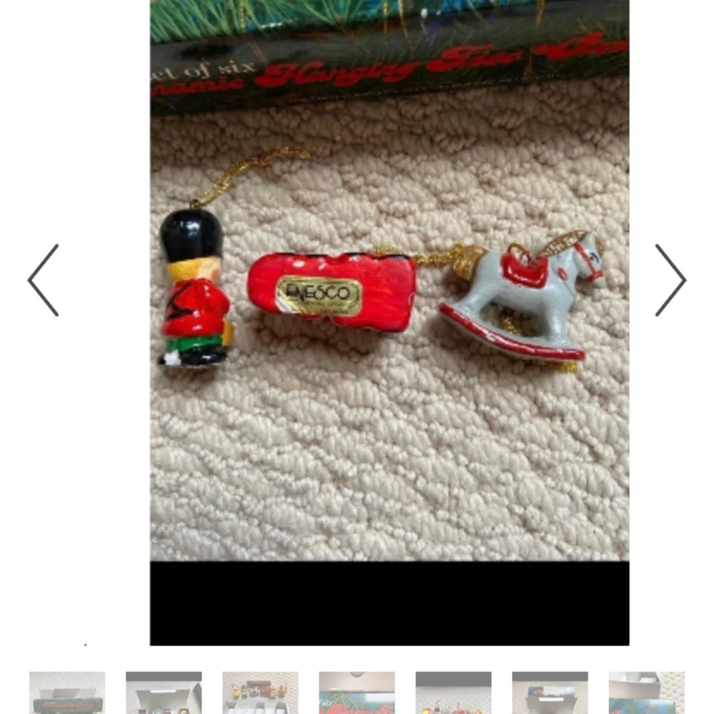 Six Vintage 1978 Christmas Ornaments in Box VGC